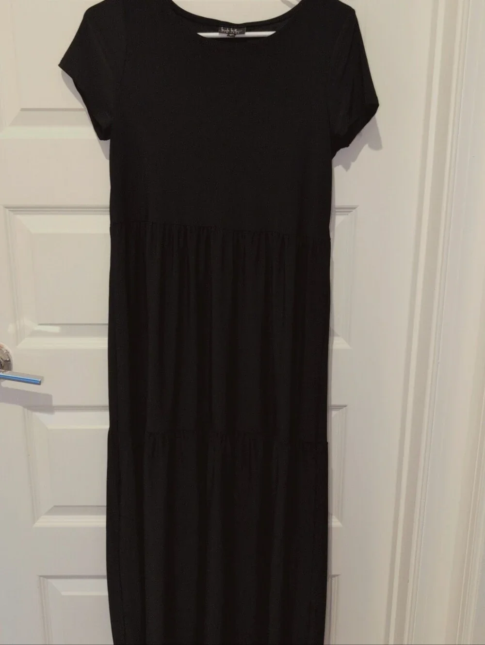 Nicole Miller Black Short-Sleeve Tiered Maxi Dress - Picture 8 of 9
